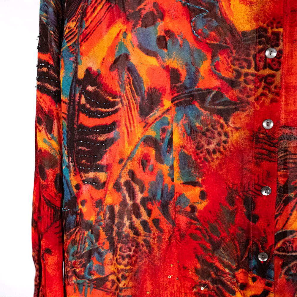 Vintage Chico's Design Sheer Beaded Artsy Shirt Dress Tunic Women's XL Boho Bold - Picture 4 of 9
